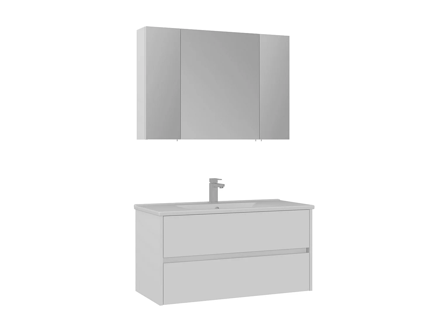 Wastafelmeubel met spiegel (2-delig) "Side 100 v3" - 100 x 16 x 52 cm - Matwit