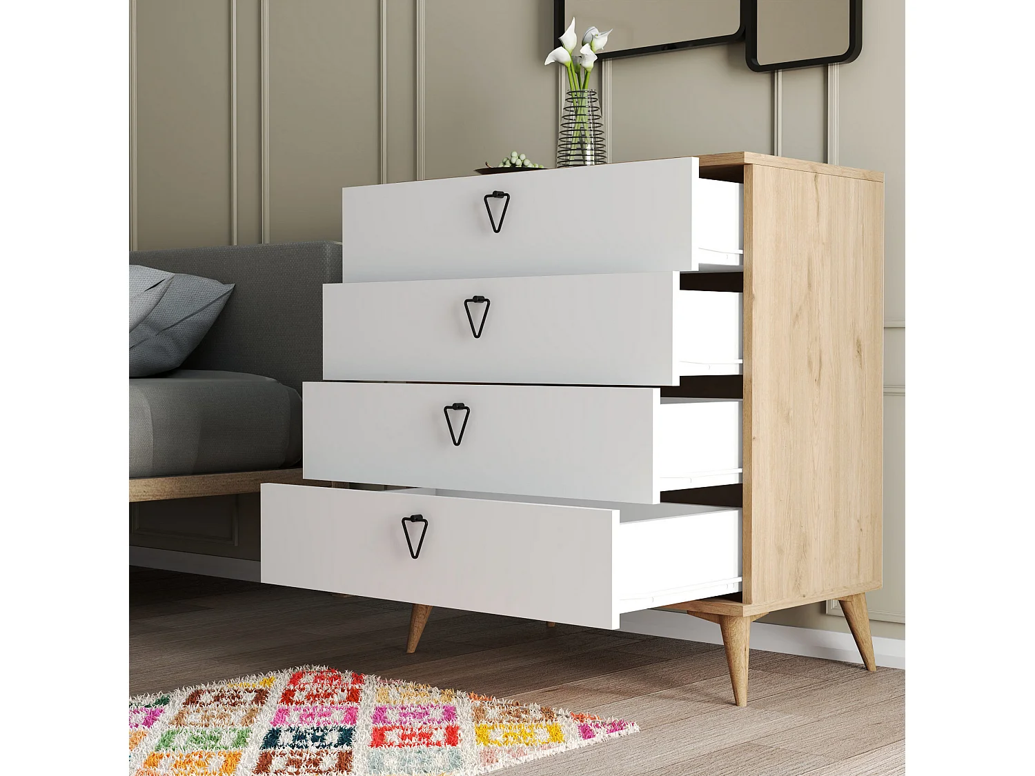 "Versa-Ce Träbyrå i Trä - Vit - 80 x 45 x 90 cm - 4 Lådor"