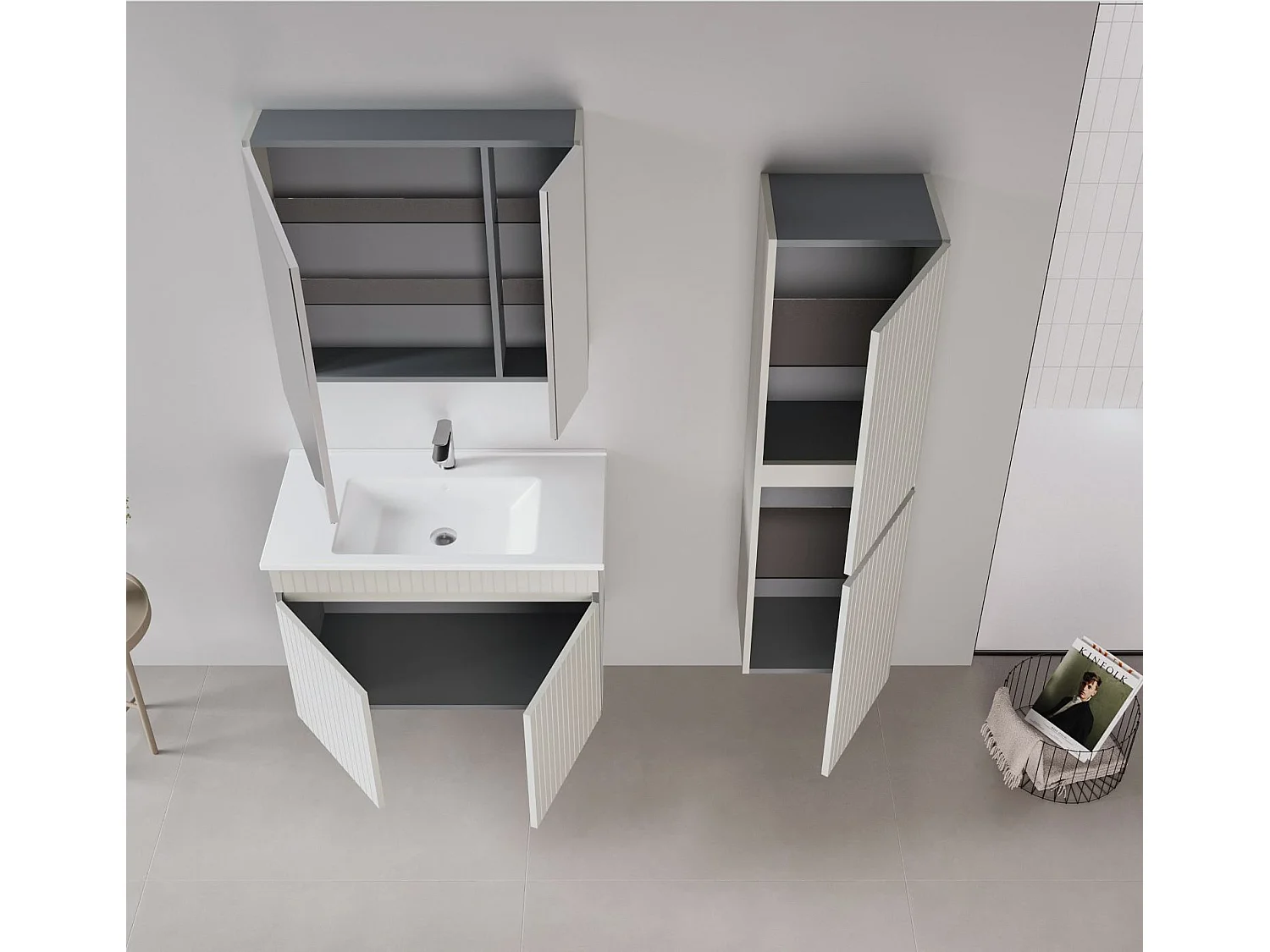 Ensemble Meuble Vasque avec Miroir (2 Pièces) "Tivoli 85" - 85 x 45 x 57 cm - Matte Cashmere