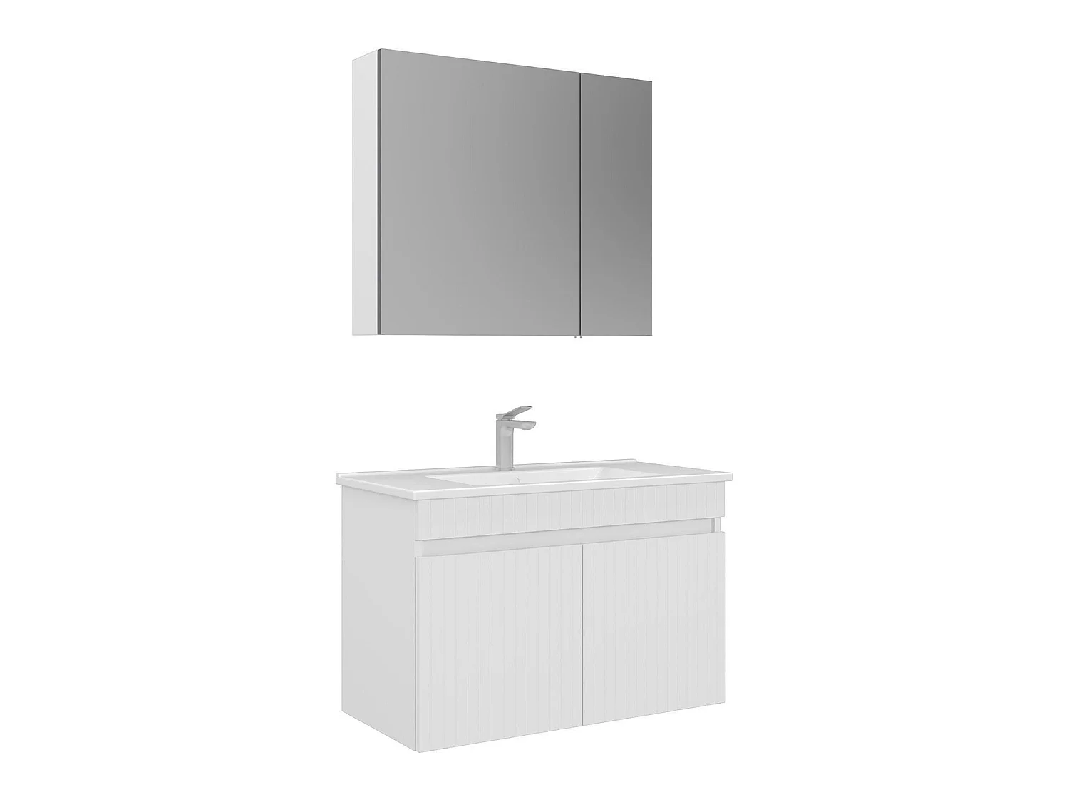 Ensemble Meuble Vasque avec Miroir (2 Pièces) "Tivoli 85" - 85 x 45 x 57 cm - Matte White