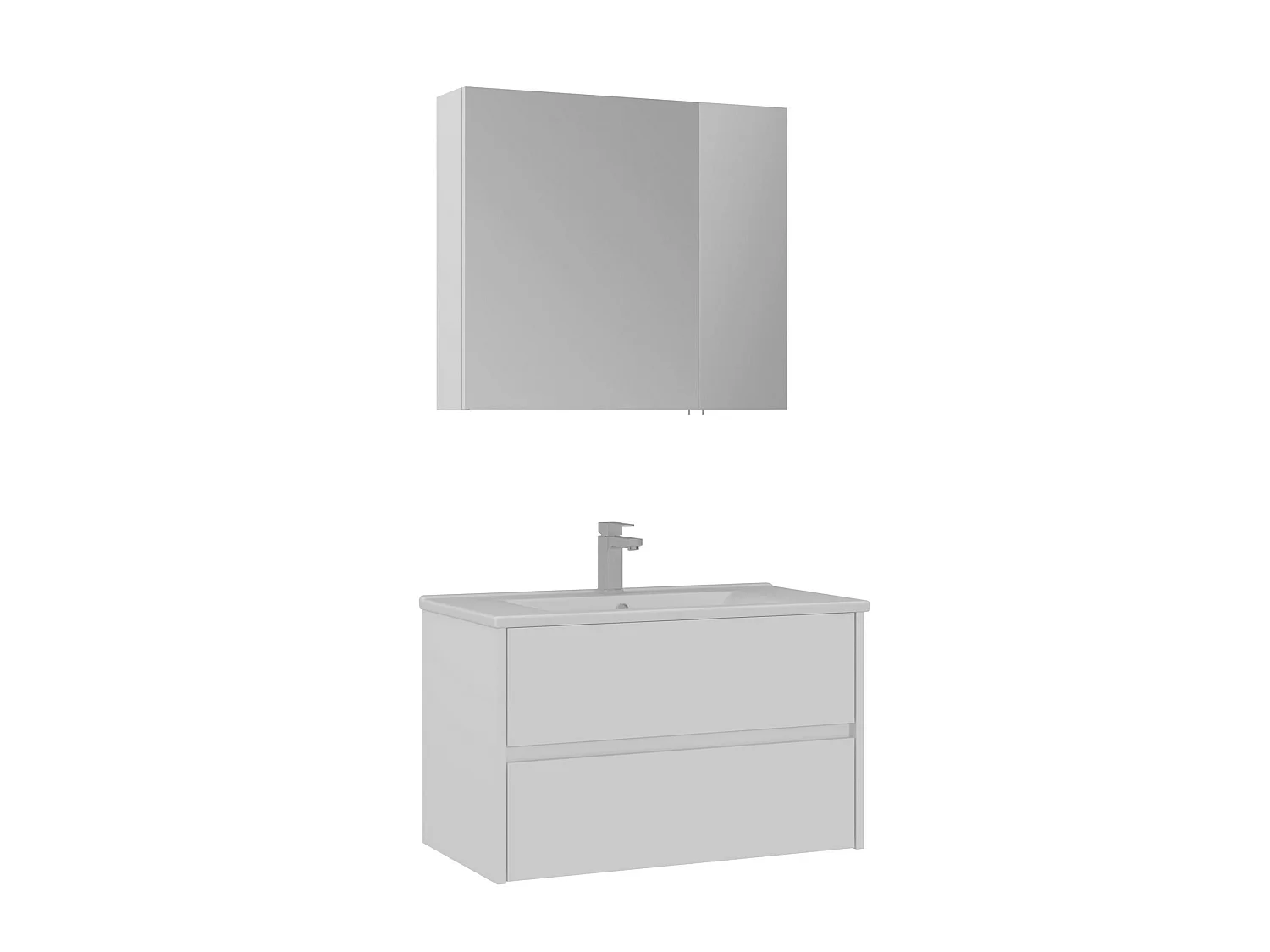Wastafelmeubel met spiegel (2-delig) "Side 85 v2" - 85 x 45 x 52 cm - Matwit
