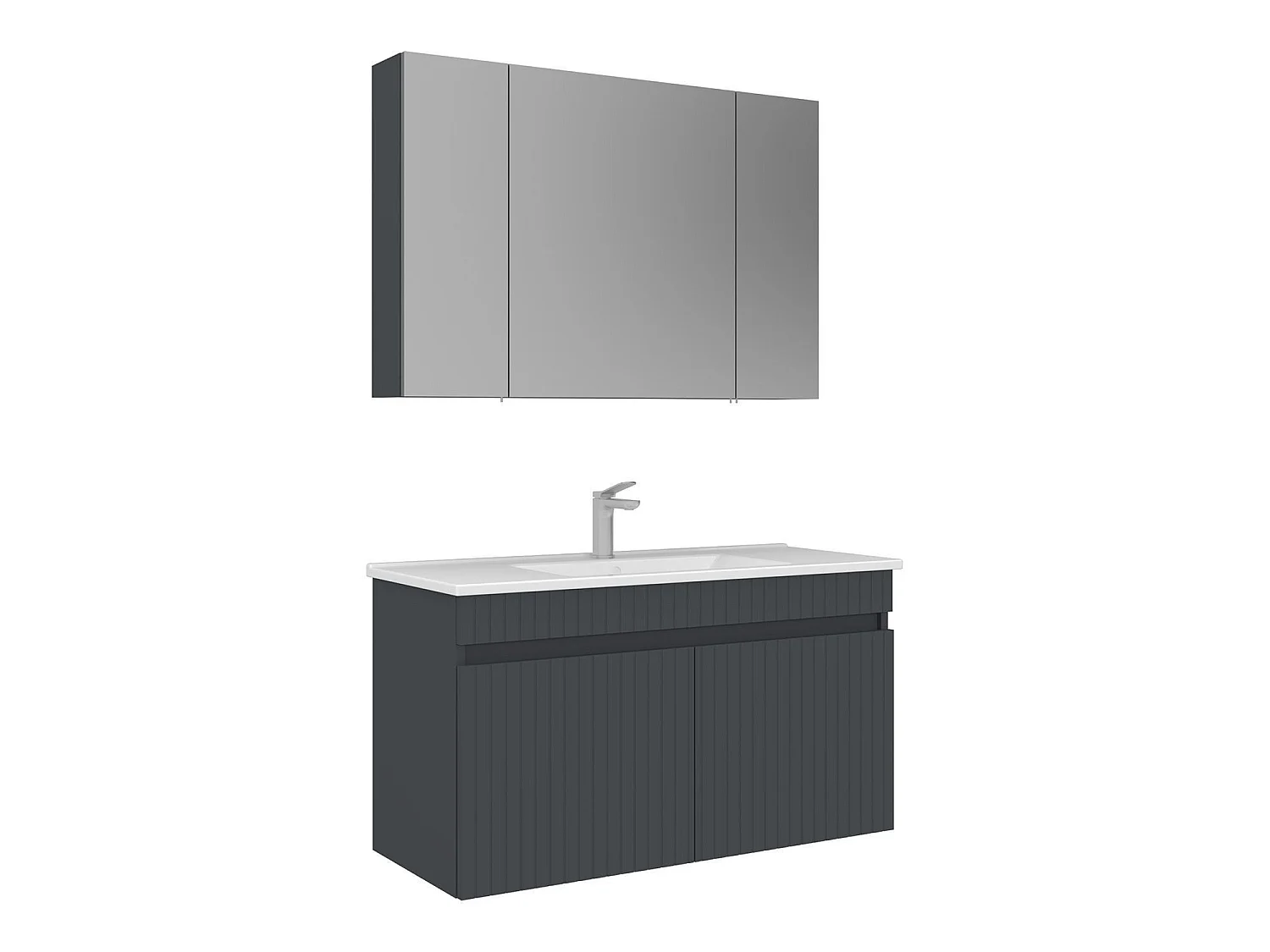 Ensemble Meuble Vasque avec Miroir (2 Pièces) "Tivoli 100" - 100 x 45 x 66 cm - Matte Anthracite