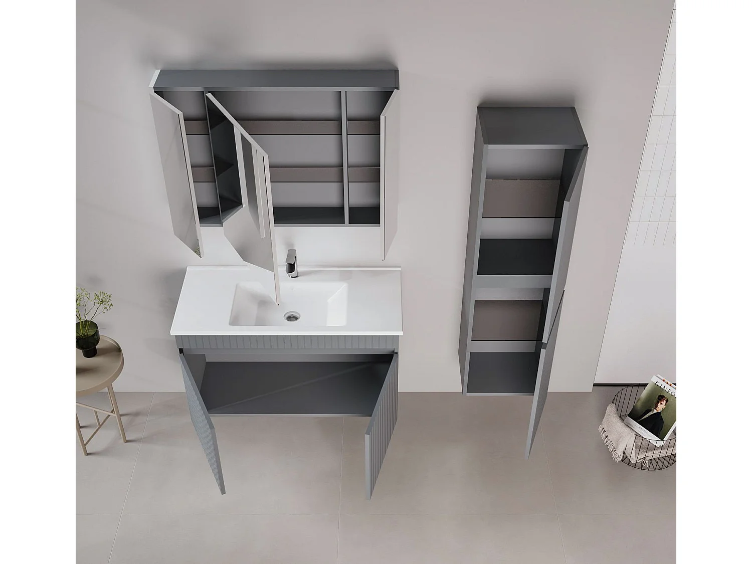 Ensemble Meuble Vasque avec Miroir (2 Pièces) "Tivoli 100" - 100 x 45 x 66 cm - Matte Anthracite