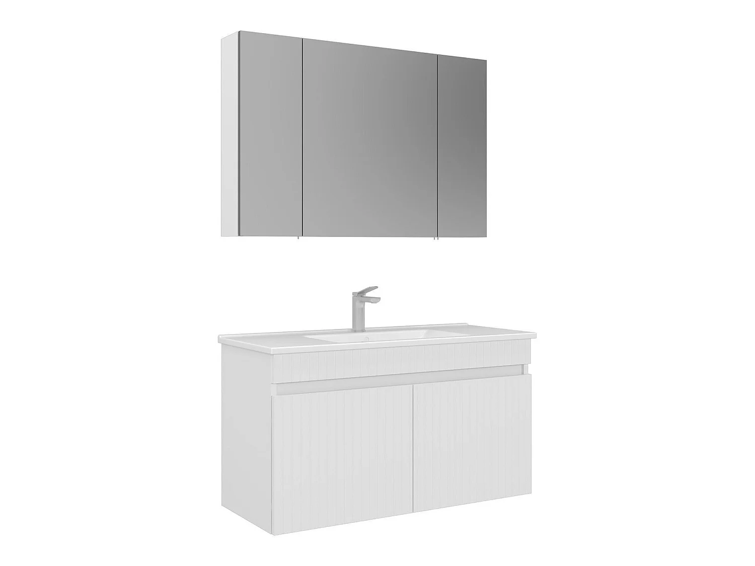 Ensemble Meuble Vasque avec Miroir (2 Pièces) "Tivoli 100" - 100 x 45 x 66 cm - Matte White