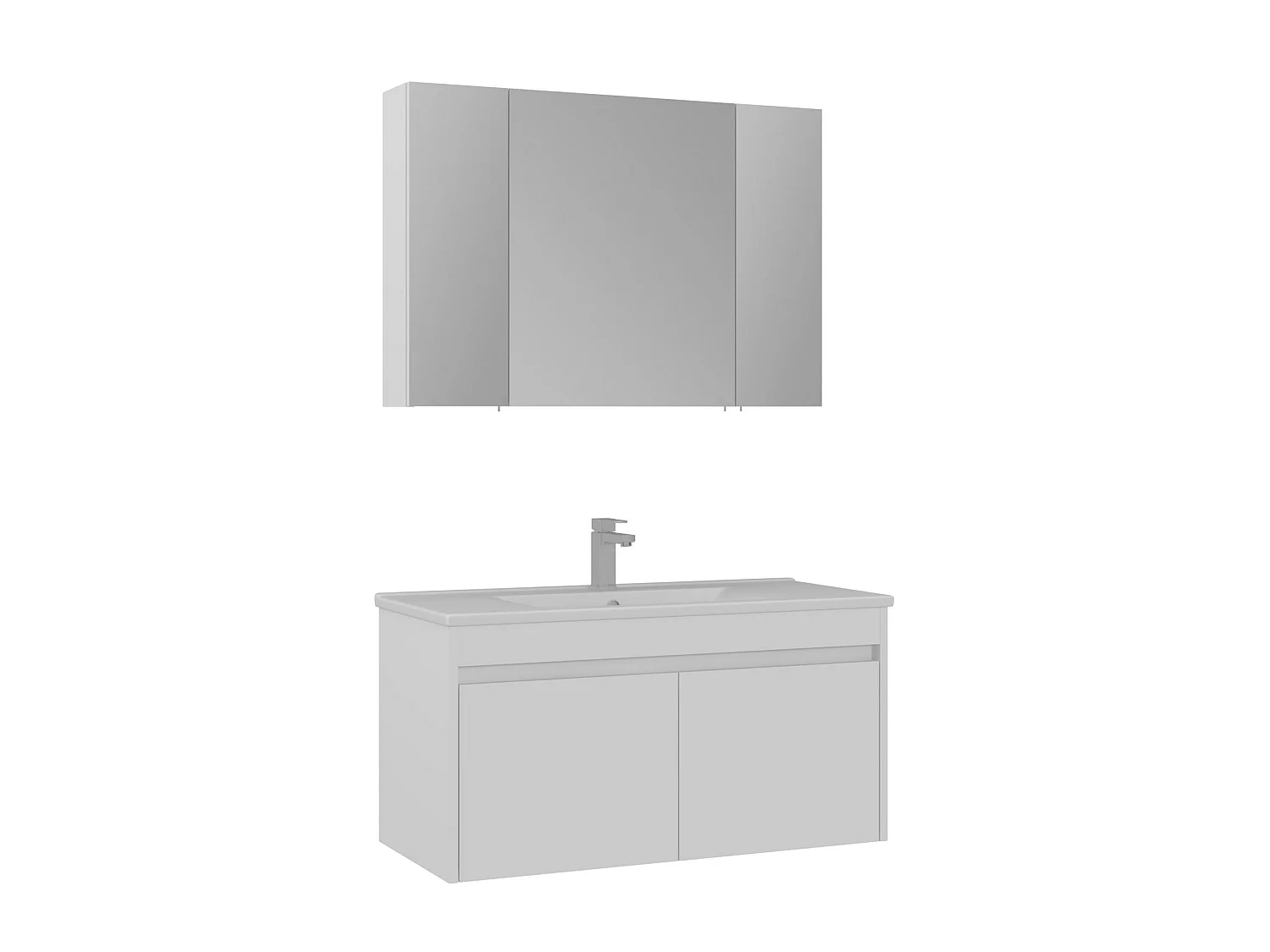Wastafelmeubel met spiegel (2-delig) "Side 100 v3" - 100 x 45 x 52 cm - Matwit