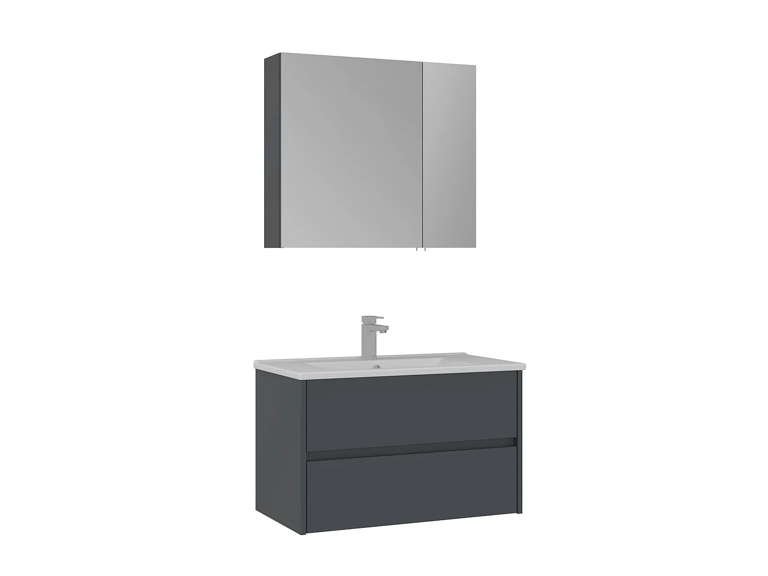 Wastafelmeubel met spiegel (2-delig) "Side 85 v2" - 85 x 45 x 52 cm - Mat antraciet
