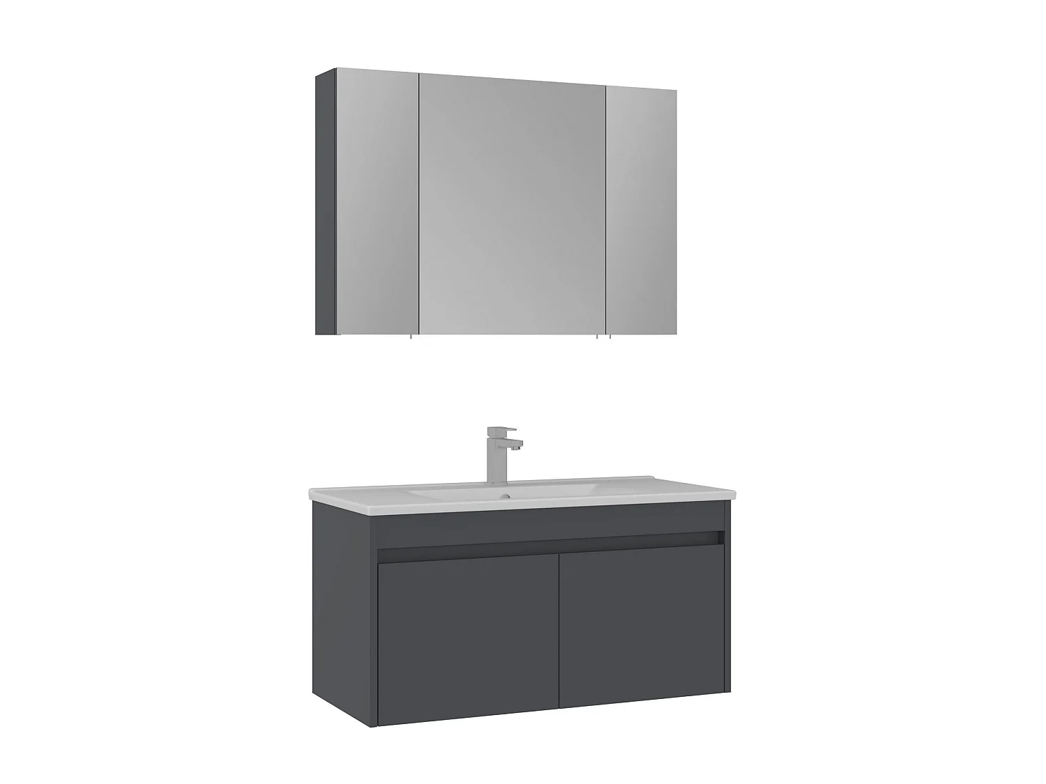 Wastafelmeubel met spiegel (2-delig) "Side 100 v3" - 100 x 45 x 52 cm - Mat antraciet
