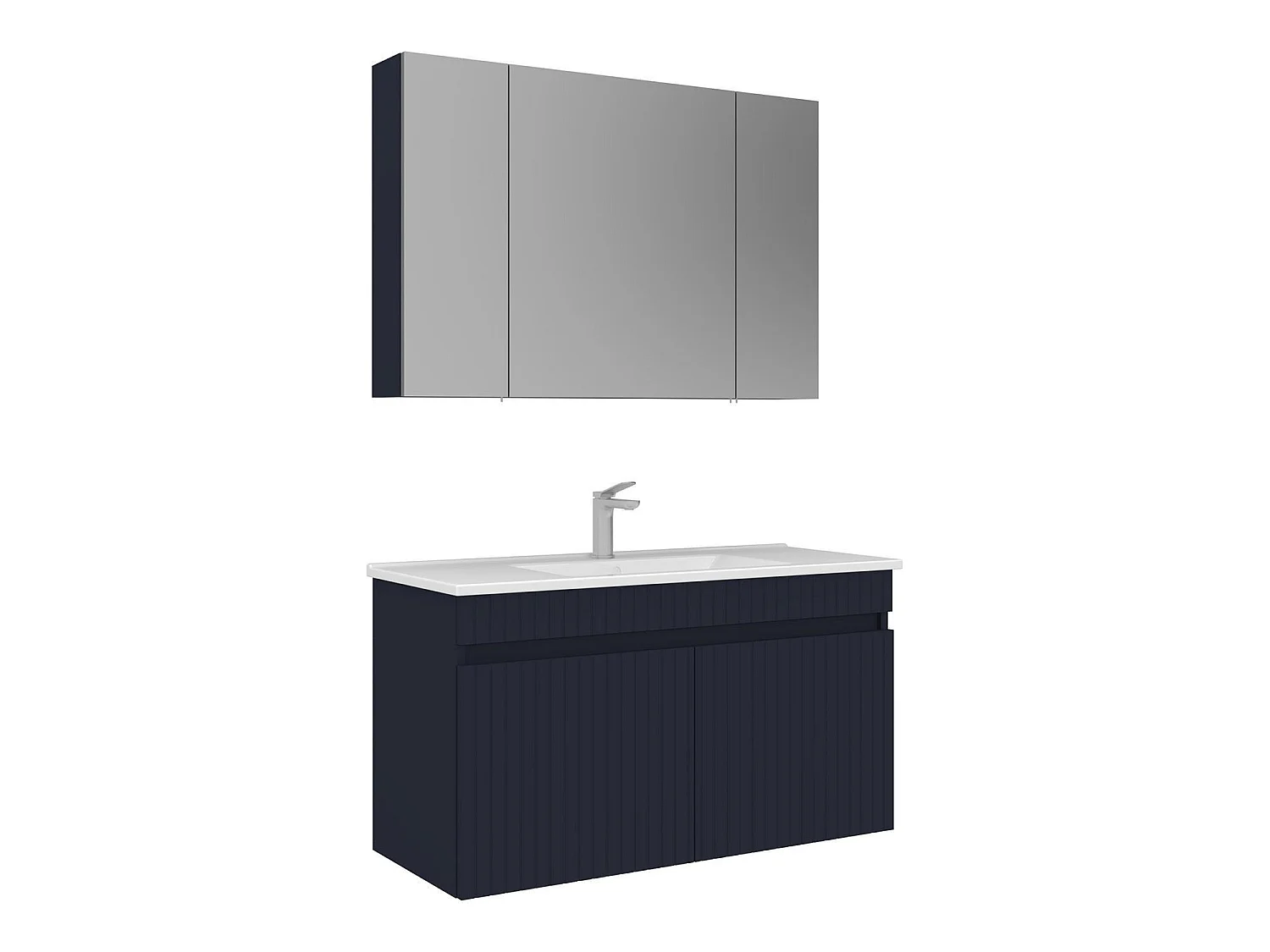 Ensemble Meuble Vasque avec Miroir (2 Pièces) "Tivoli 100" - 100 x 45 x 57 cm - Matte Navy Blue