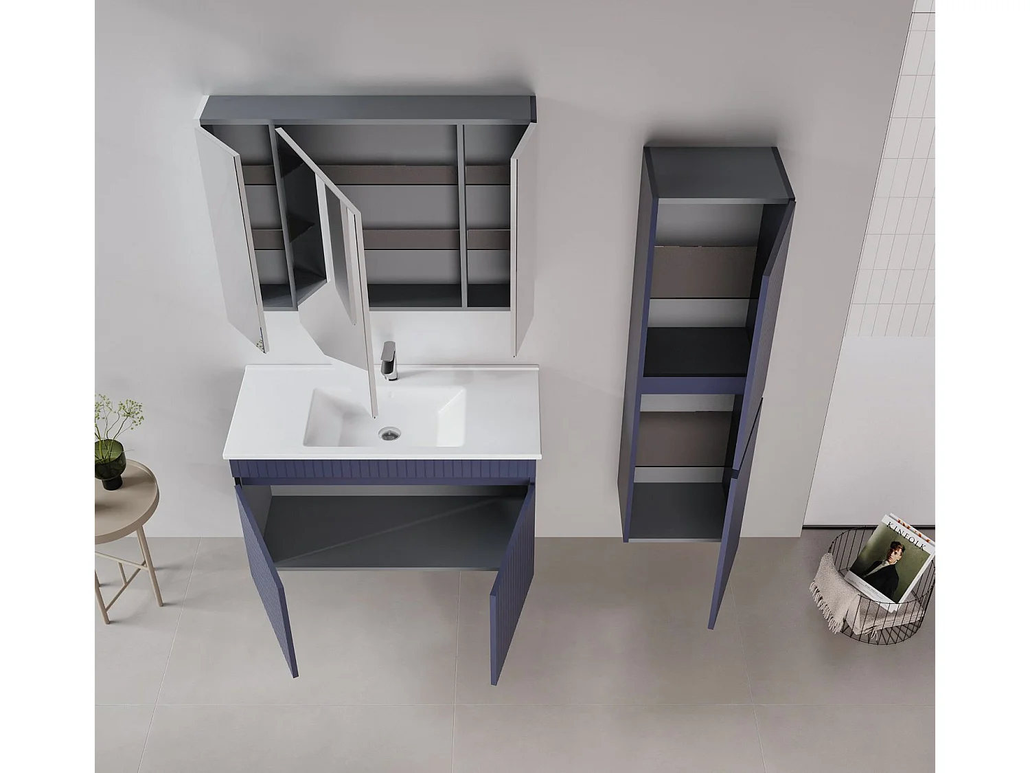 Ensemble Meuble Vasque avec Miroir (2 Pièces) "Tivoli 100" - 100 x 45 x 57 cm - Matte Navy Blue