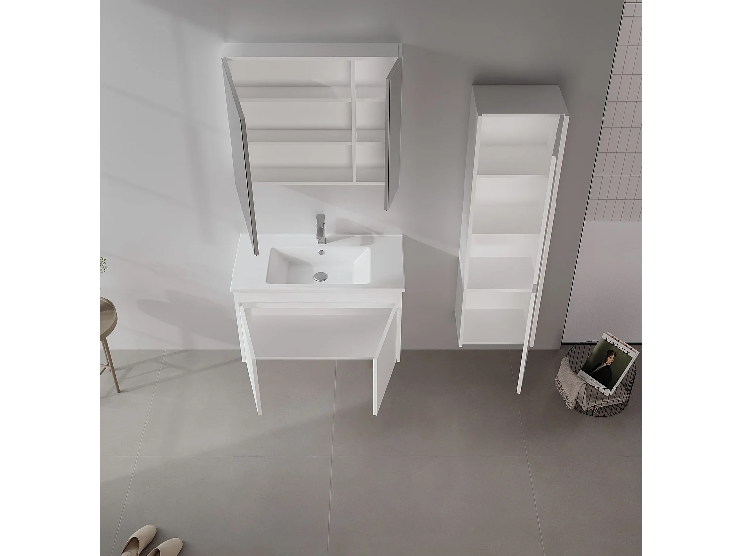 Wastafelmeubel met spiegel (2-delig) "Side 85 v2" - 85 x 45 x 52 cm - Matwit