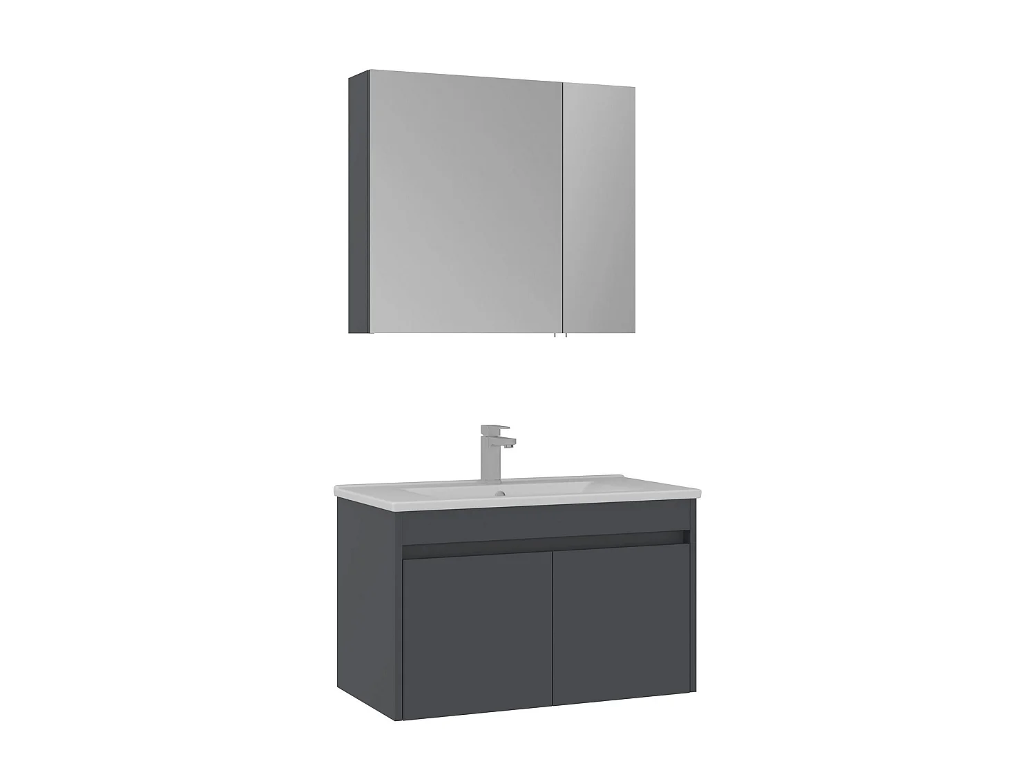 Wastafelmeubel met spiegel (2-delig) "Side 85 v2" - 85 x 45 x 52 cm - Mat antraciet