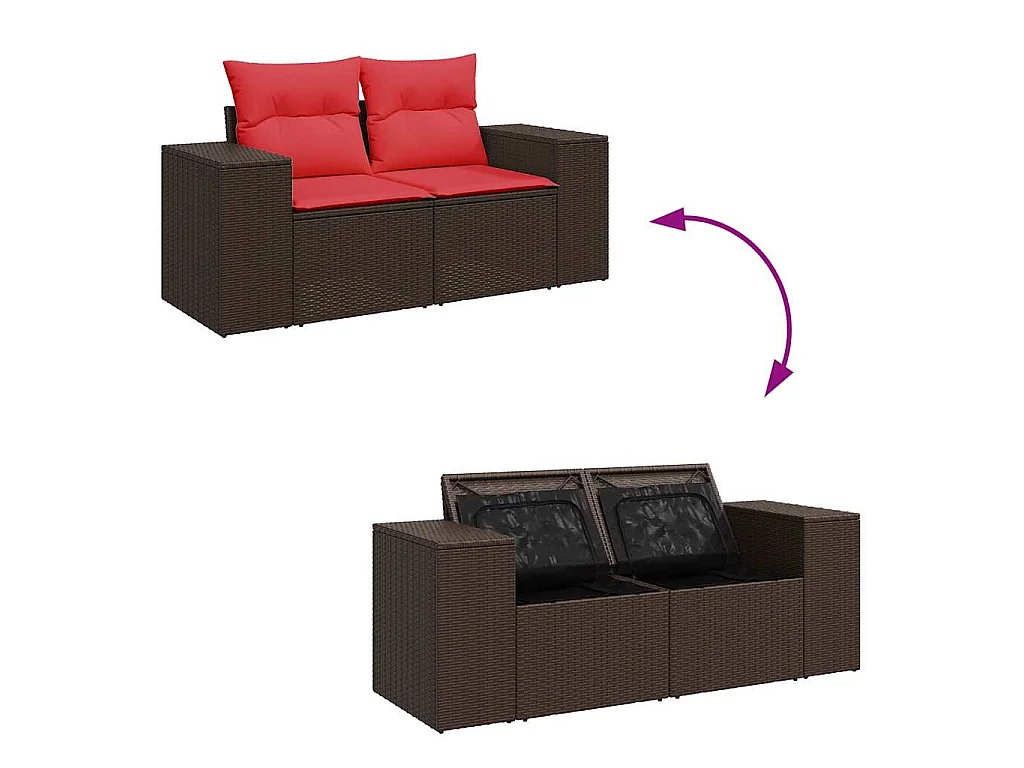Salon de jardin avec coussins 5 pièces marron résine tressée acacia