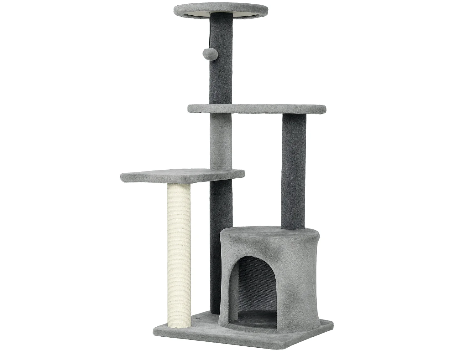 Arbre à chat gris niche 3 plateformes griffoir boule