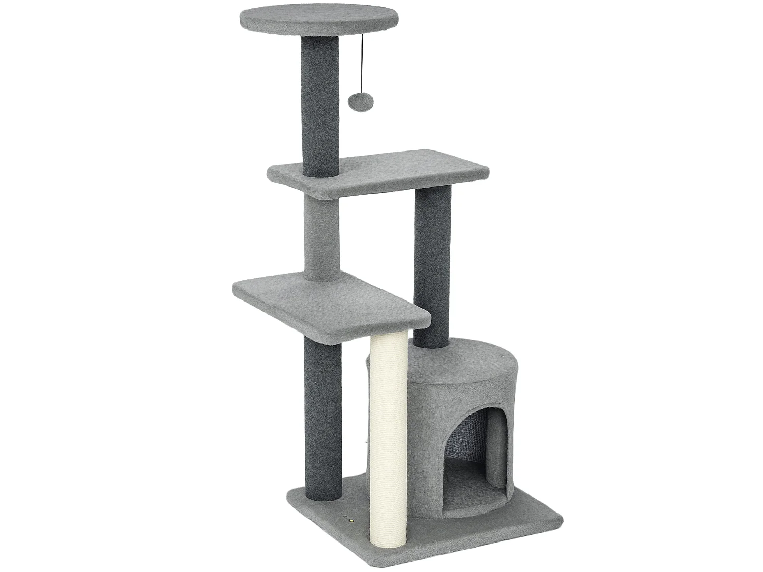 Arbre à chat gris niche 3 plateformes griffoir boule