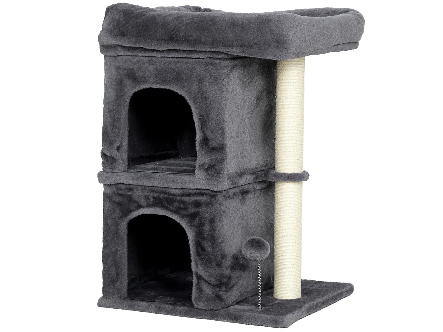 Arbre à chat griffoir 2 niches grande plateforme panier d'observation boule ressort gris