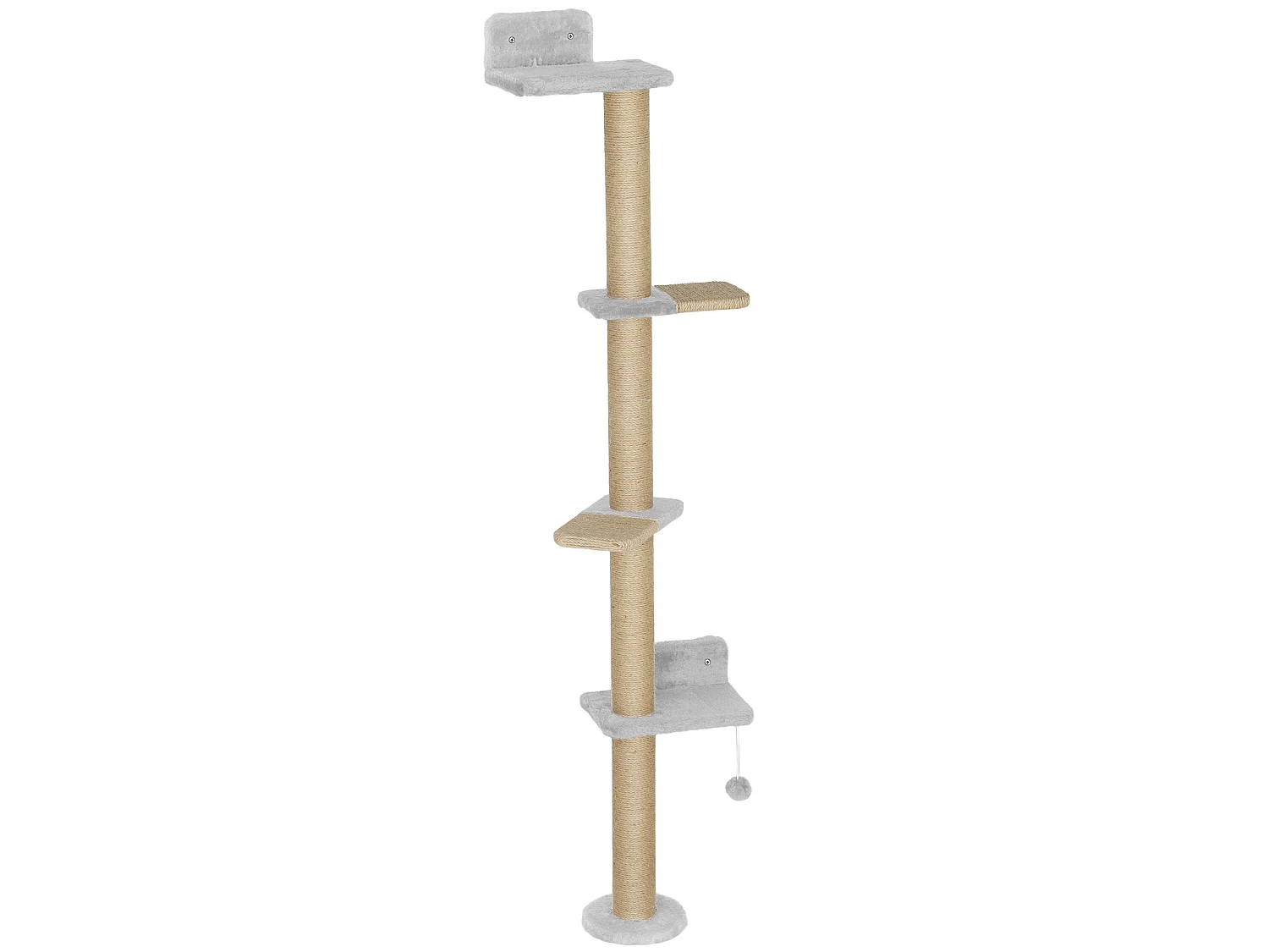 Arbre à chat mural 4 plateformes griffoirs grattoirs boule - 48x21x180cm - gris clair