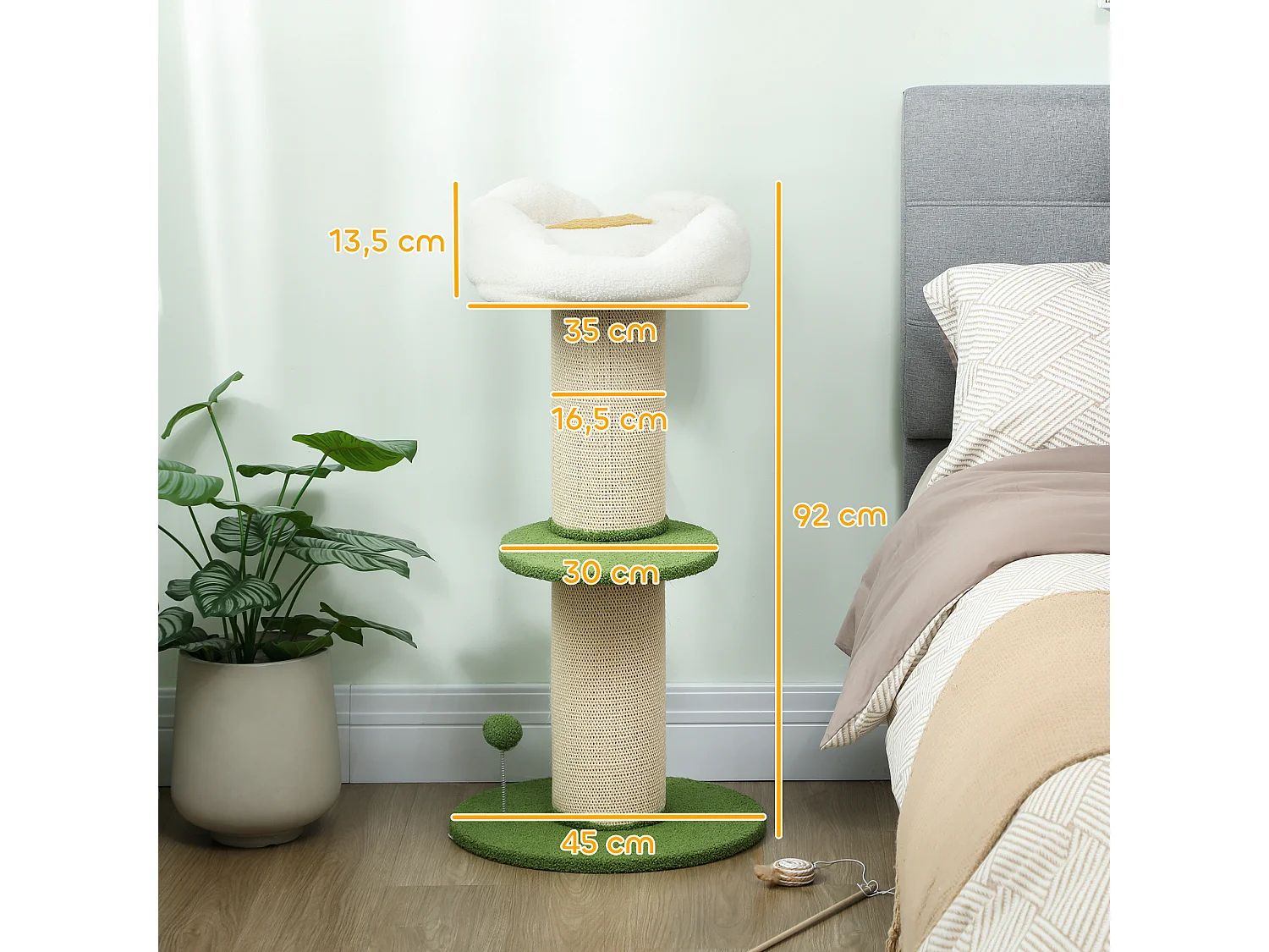 Arbre à chat griffoir design fleurs H.92 cm plateforme et panier d'observation boule à ressort