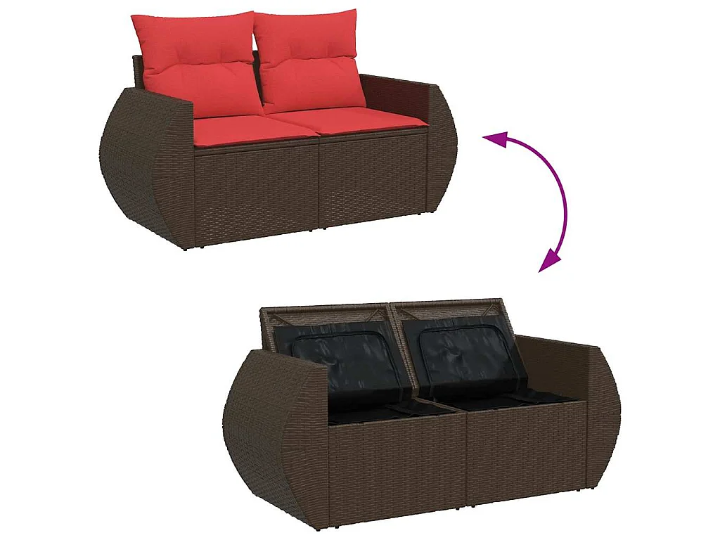 Salon de jardin avec coussins 5 pièces marron résine tressée acacia