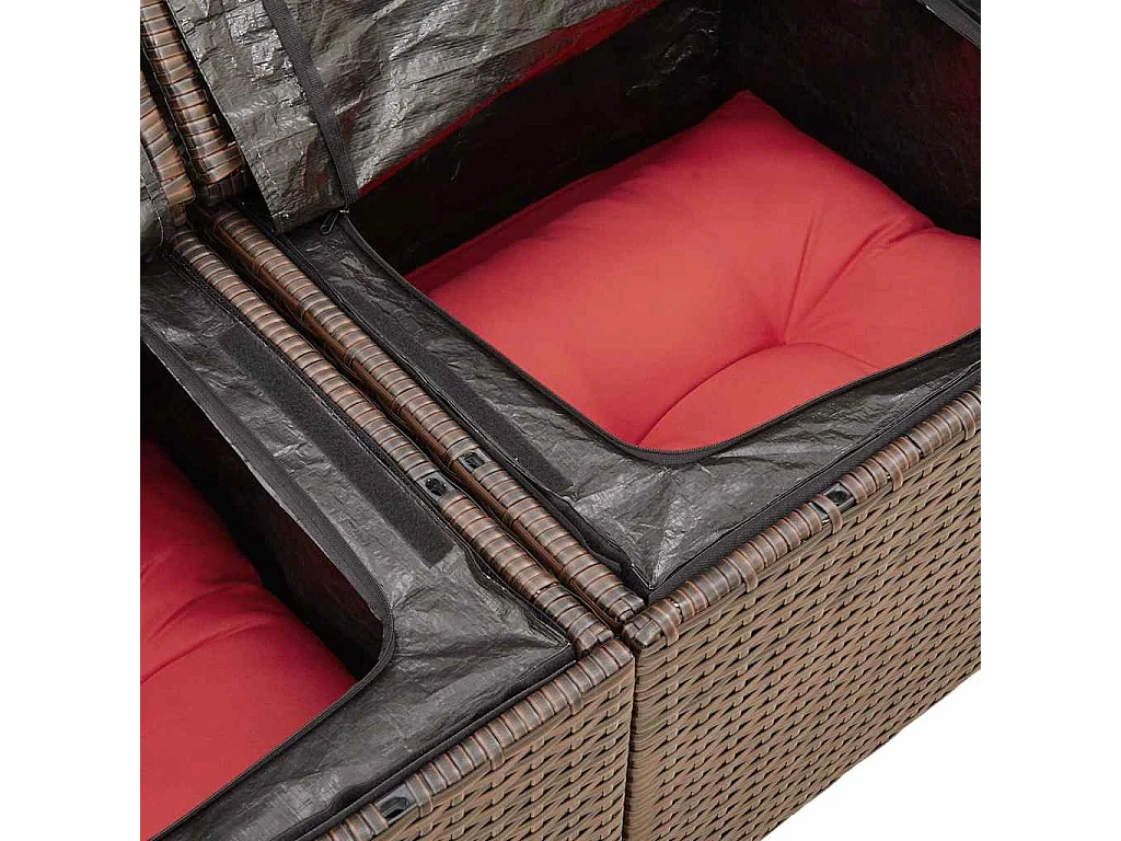 Salon de jardin avec coussins 5 pièces marron résine tressée acacia