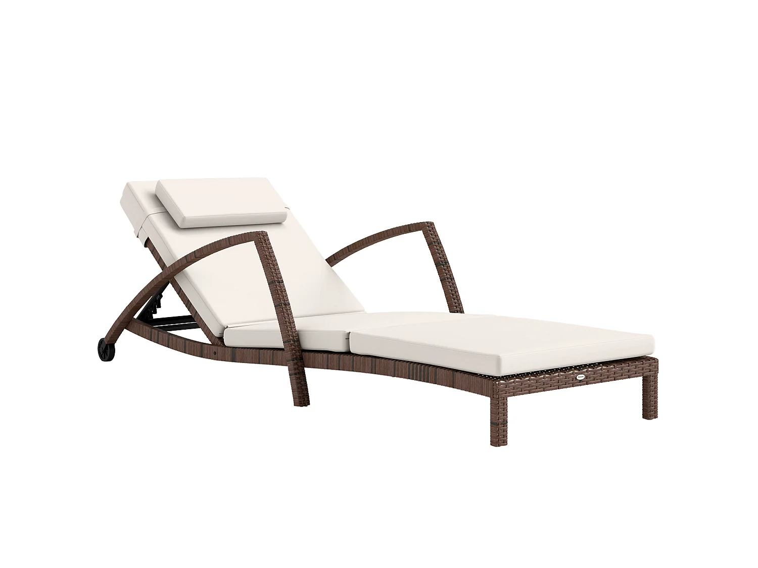 Bain de soleil transat style colonial résine tressée - inclinable, 2 roulettes, accoudoirs - matelas tétière beige