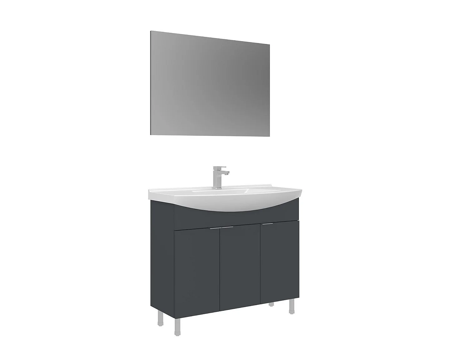 Wastafelmeubel met spiegel (2-delig) "Purus 100" - 100 x 50 x 83 cm - Mat antraciet