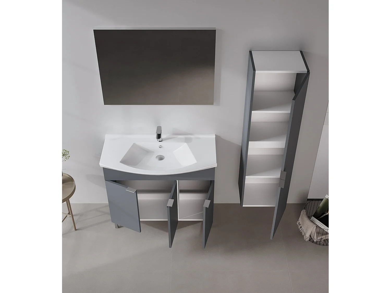 Wastafelmeubel met spiegel (2-delig) "Purus 100" - 100 x 50 x 83 cm - Mat antraciet