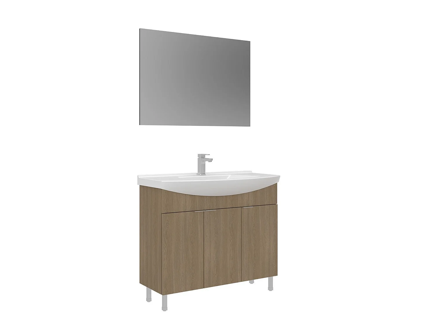 Wastafelmeubel met spiegel (2-delig) "Purus 100" - 100 x 50 x 83 cm - Eiken