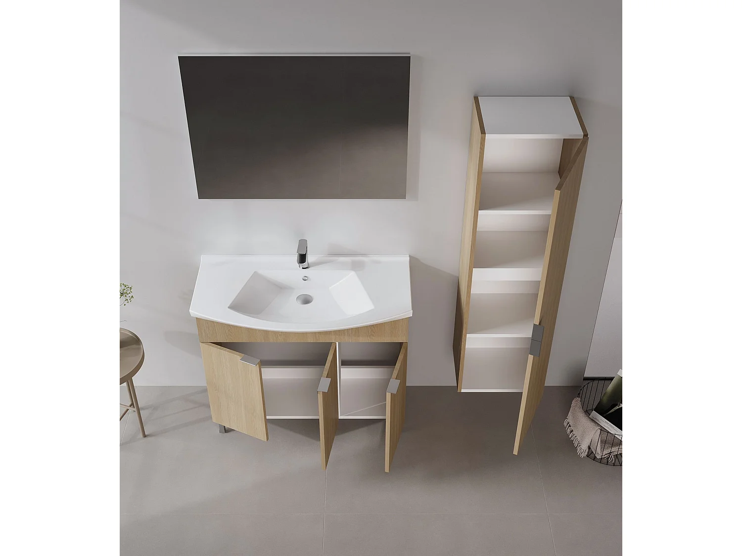 Wastafelmeubel met spiegel (2-delig) "Purus 100" - 100 x 50 x 83 cm - Eiken