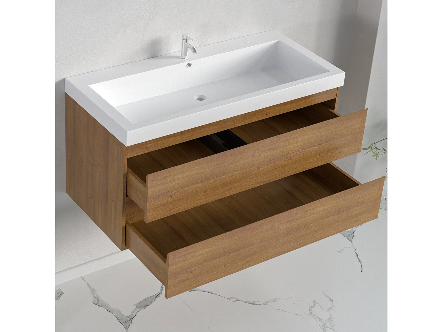 Meuble de salle de bain LOMAZOO Monaco  chêne chaud - lavabo blanc - 100cm