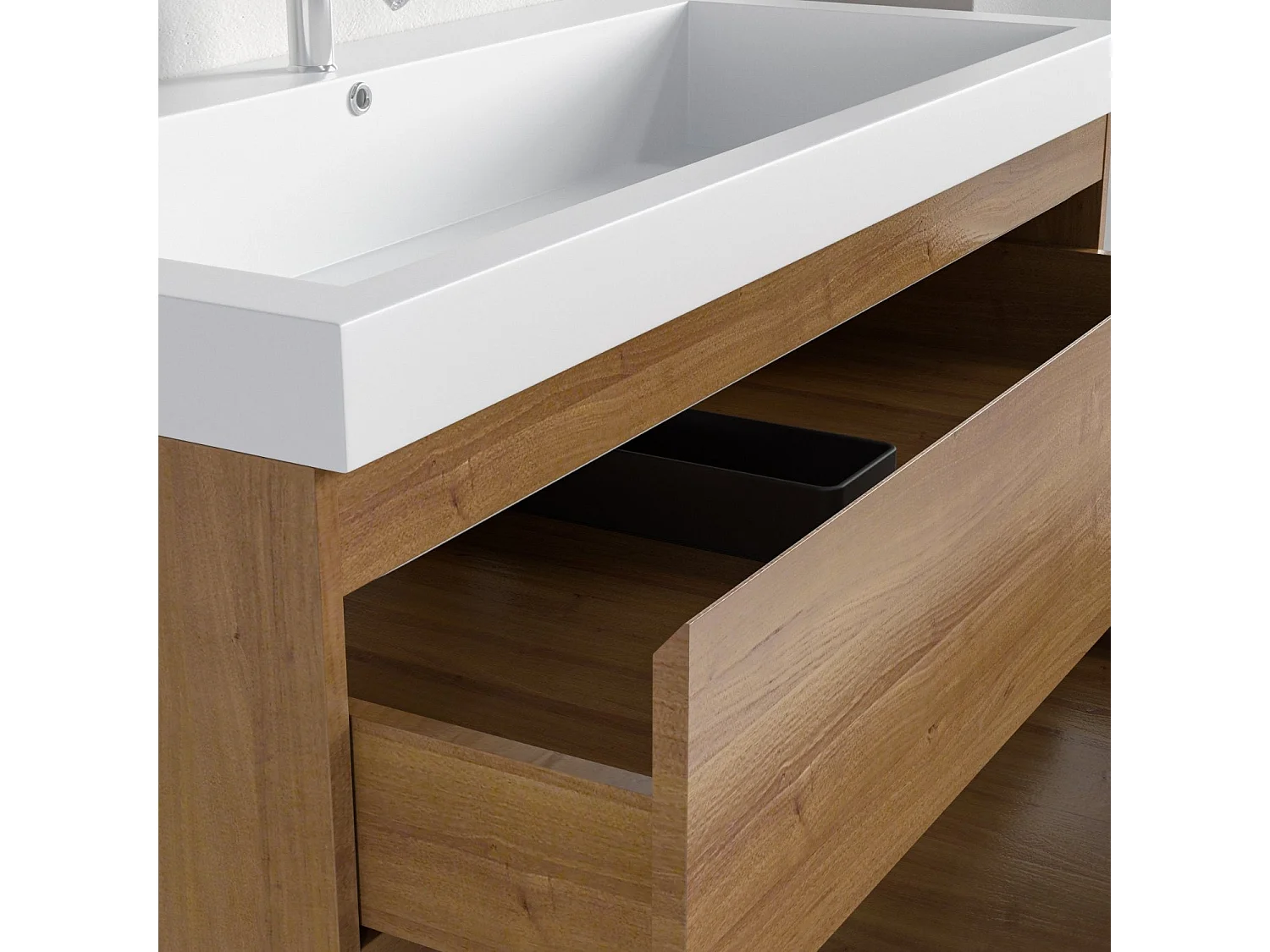 Meuble de salle de bain LOMAZOO Monaco  chêne chaud - lavabo blanc - 100cm