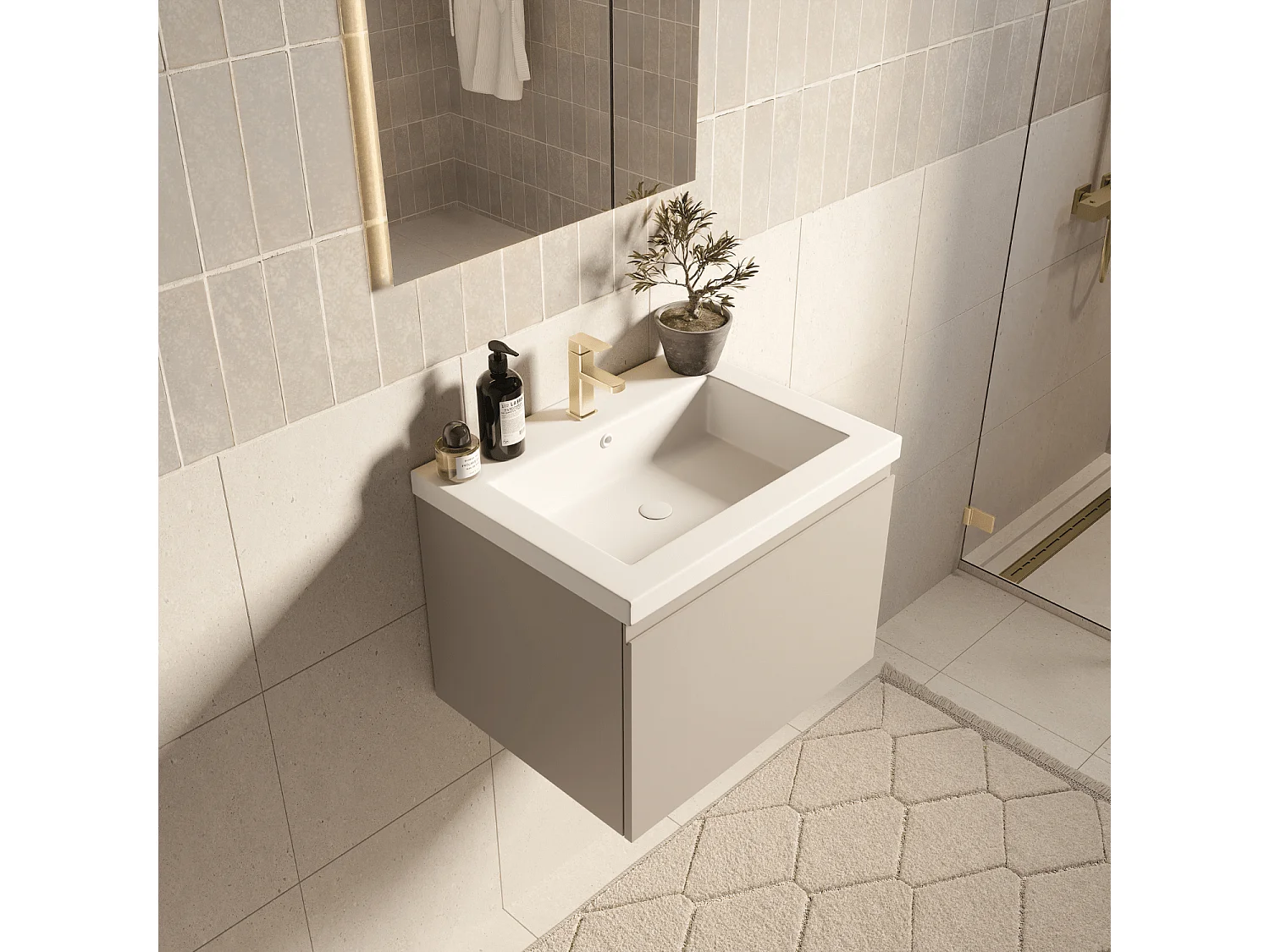 Meuble de salle de bain LOMAZOO Modena  greige - lavabo blanc - 60cm