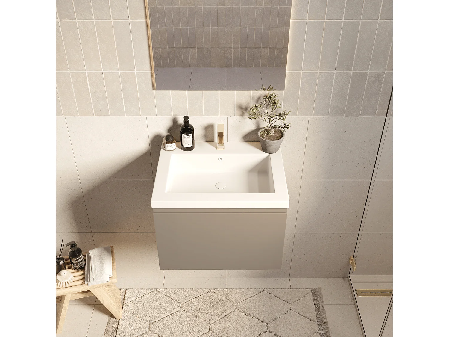 Meuble de salle de bain LOMAZOO Modena  greige - lavabo blanc - 60cm