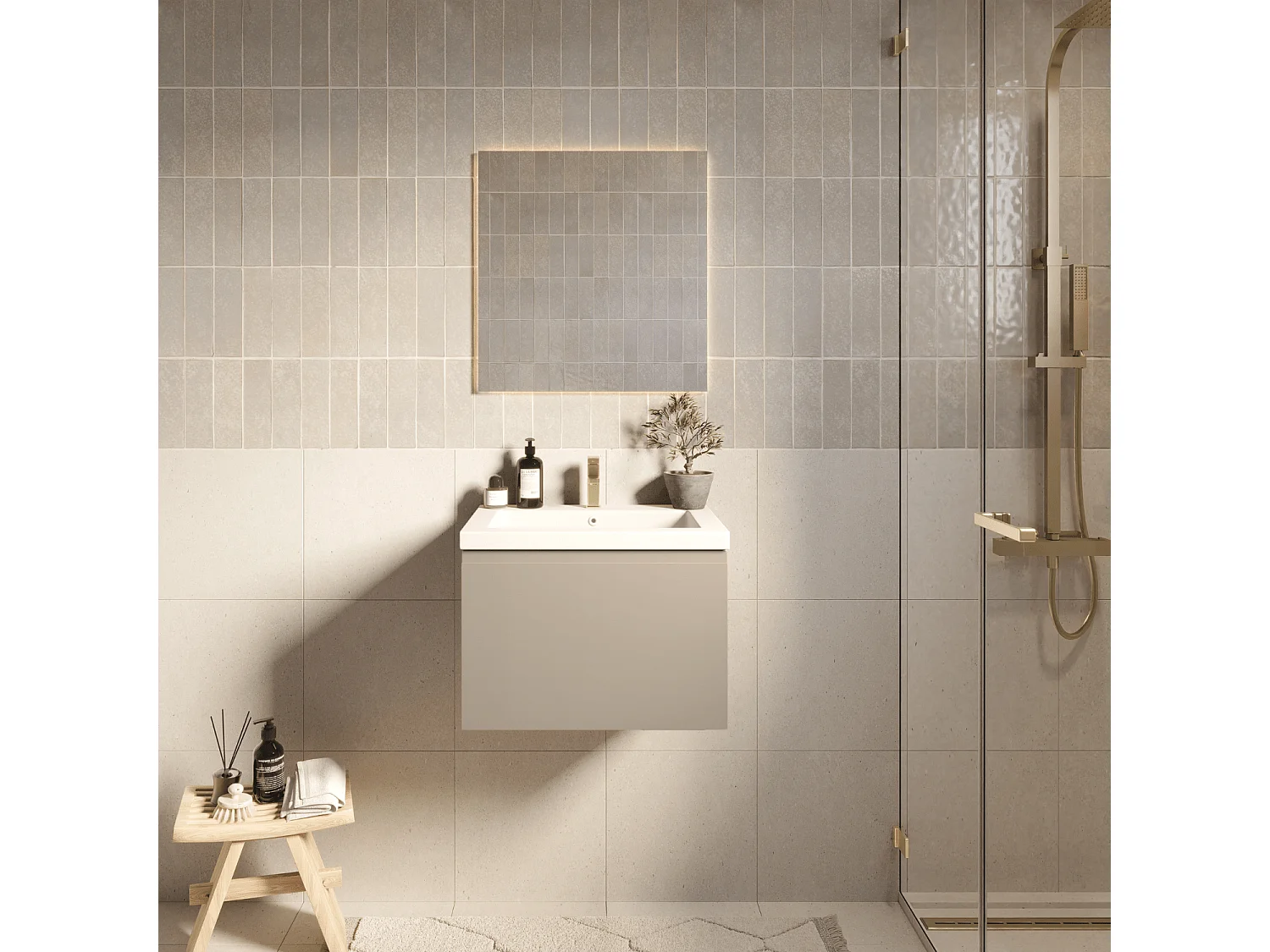 Meuble de salle de bain LOMAZOO Modena  greige - lavabo blanc - 60cm