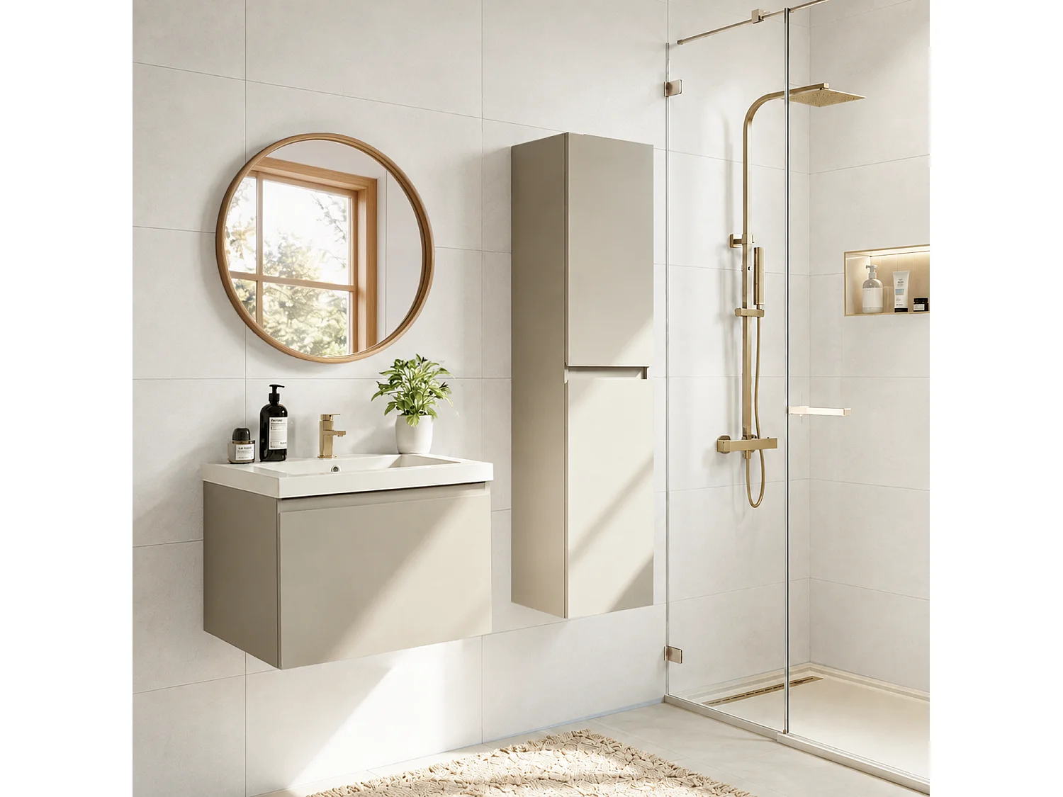 Meuble de salle de bain LOMAZOO Modena  greige - lavabo blanc - 60cm