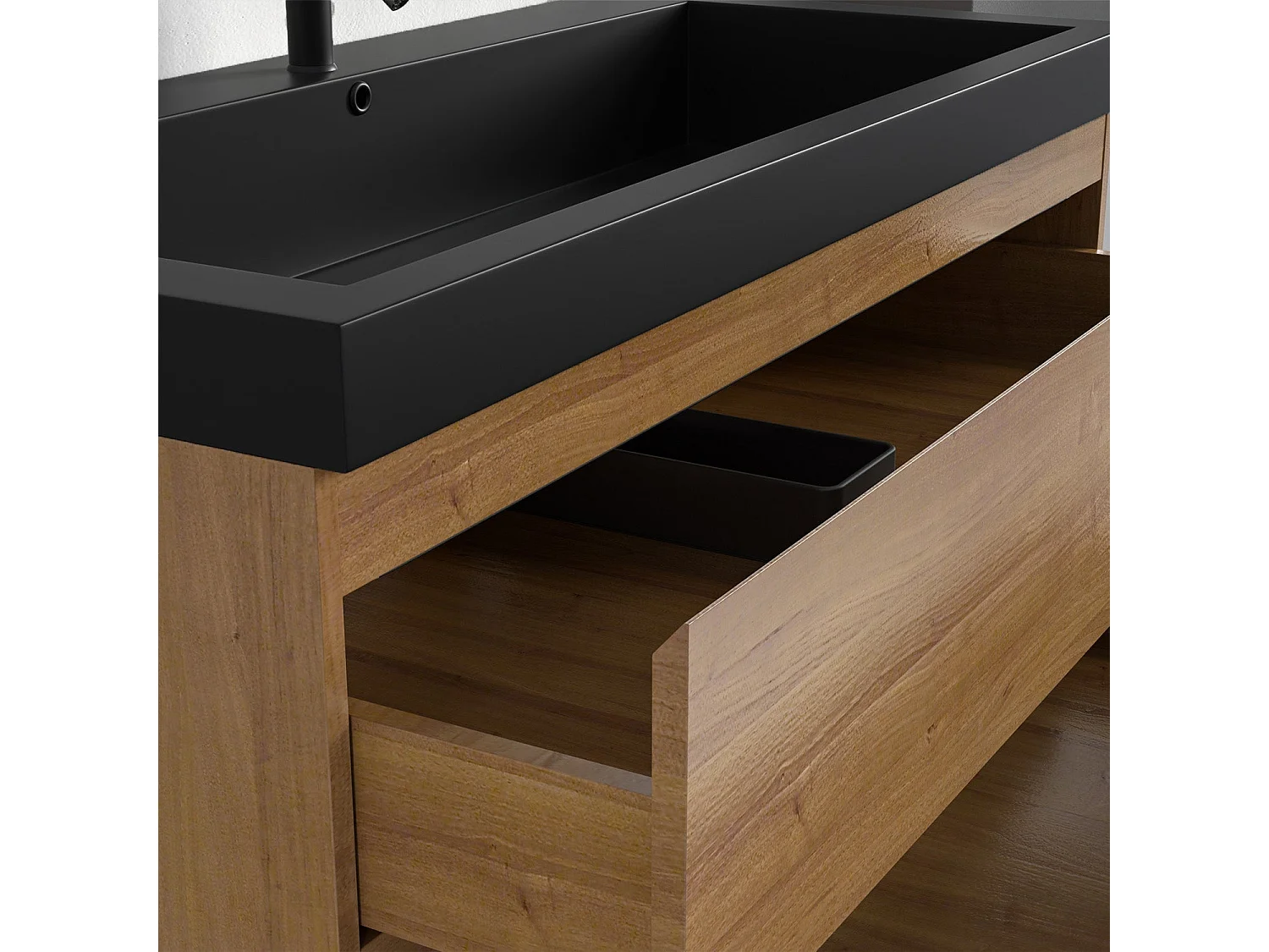 Meuble de salle de bain LOMAZOO Monaco chêne chaud - lavabo noir - 100cm