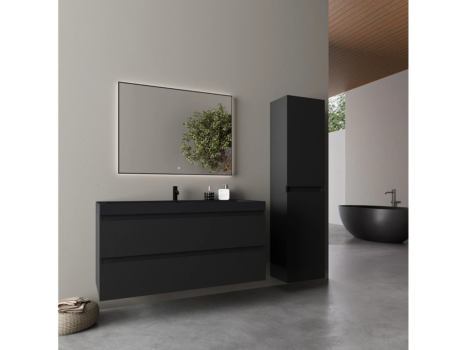 Meuble de salle de bain LOMAZOO Monaco noir mat - 100cm