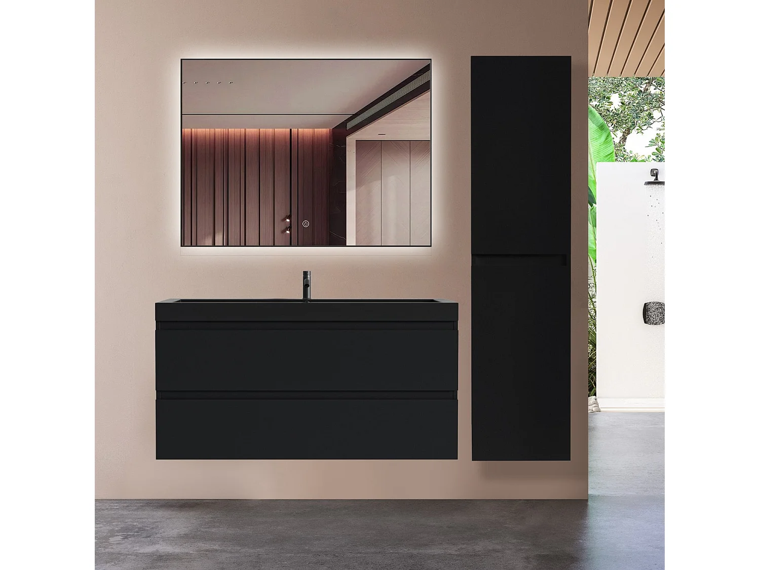 Meuble de salle de bain LOMAZOO Monaco noir mat - 100cm