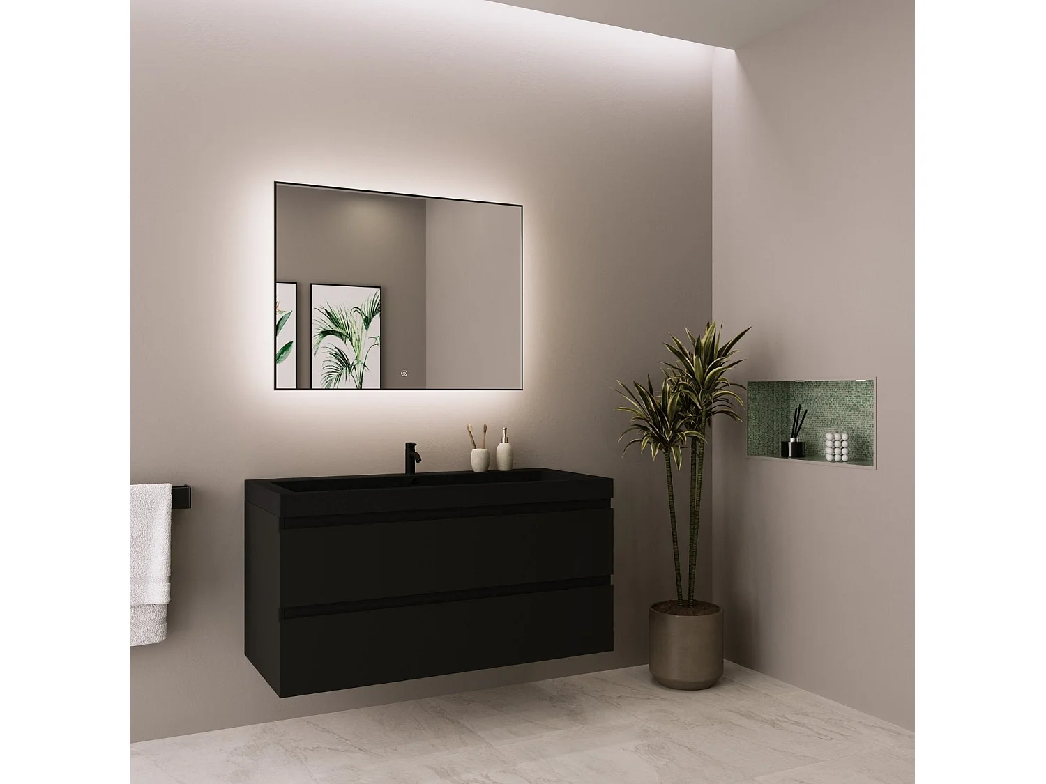 Meuble de salle de bain LOMAZOO Monaco noir mat - 100cm