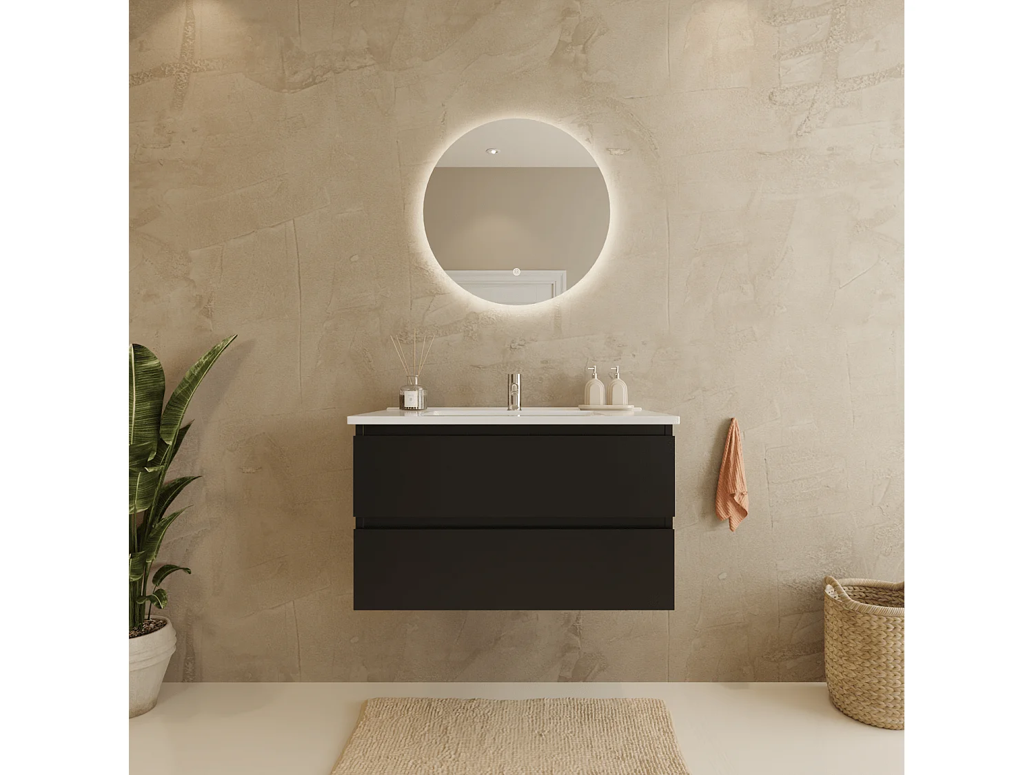Meuble de salle de bain LOMAZOO Marenza noir mat - 80cm - lavabo blanc