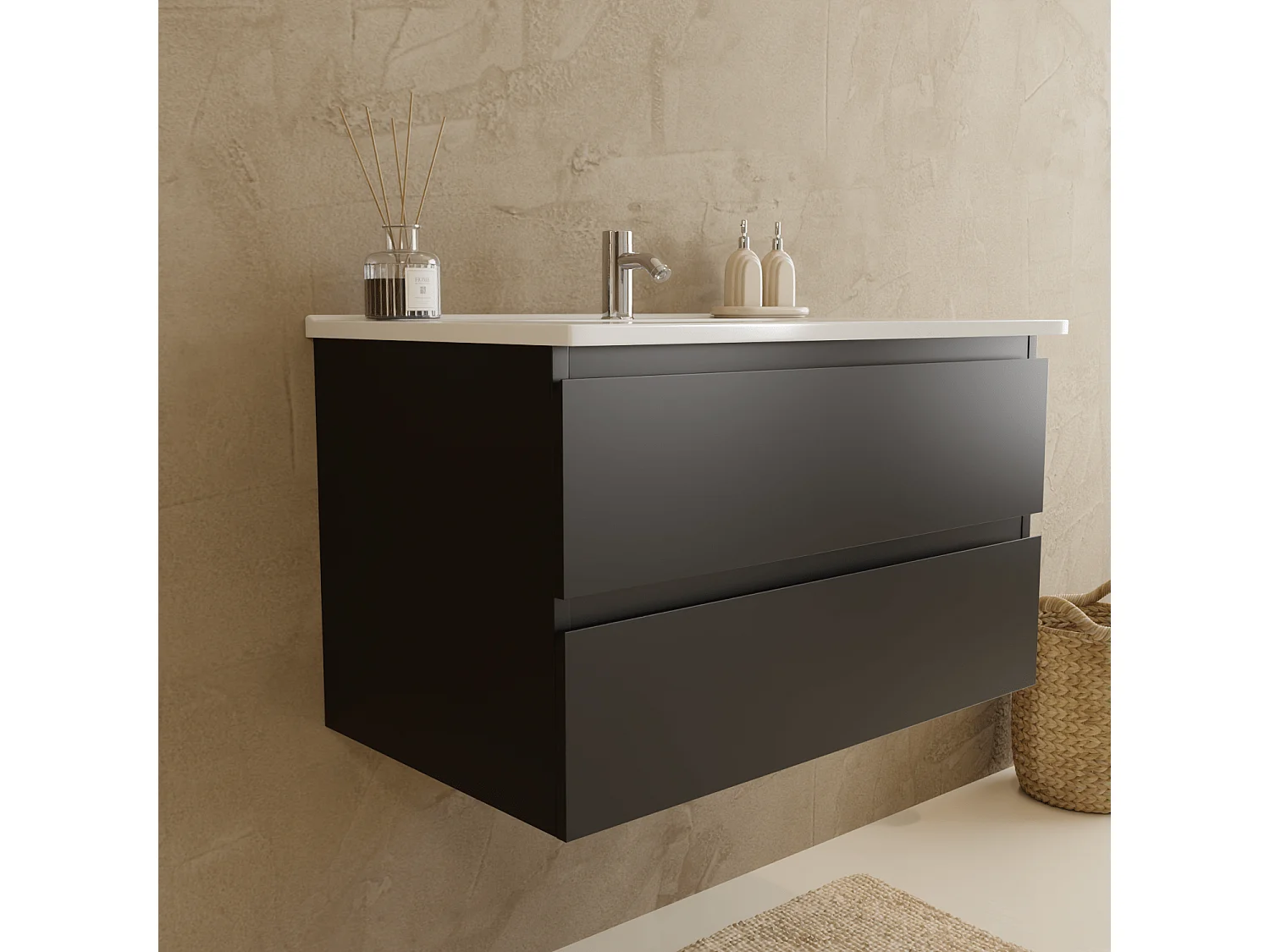 Meuble de salle de bain LOMAZOO Marenza noir mat - 80cm - lavabo blanc