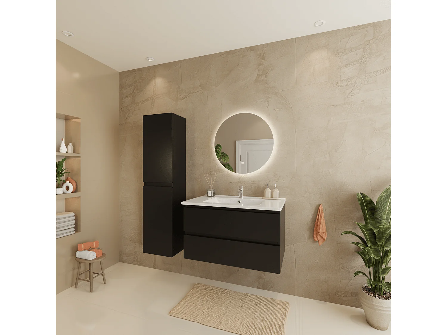 Meuble de salle de bain LOMAZOO Marenza noir mat - 80cm - lavabo blanc