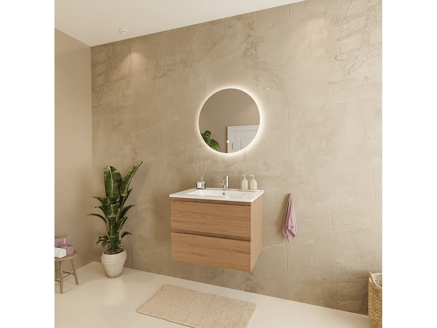 Meuble de salle de bain LOMAZOO Marenza chêne clair - 60cm - lavabo blanc