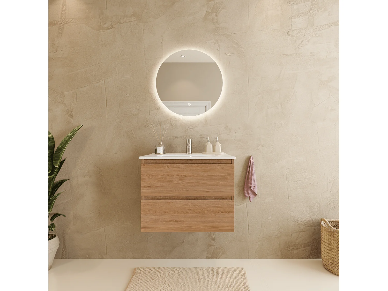 Meuble de salle de bain LOMAZOO Marenza chêne clair - 60cm - lavabo blanc