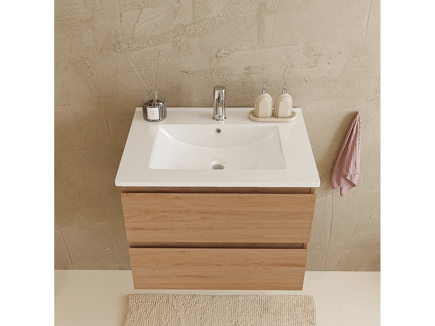 Meuble de salle de bain LOMAZOO Marenza chêne clair - 60cm - lavabo blanc