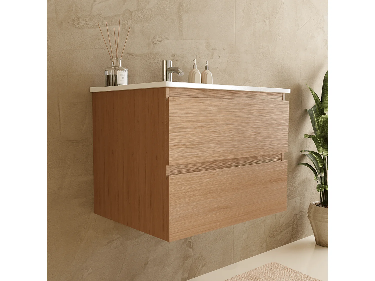 Meuble de salle de bain LOMAZOO Marenza chêne clair - 60cm - lavabo blanc