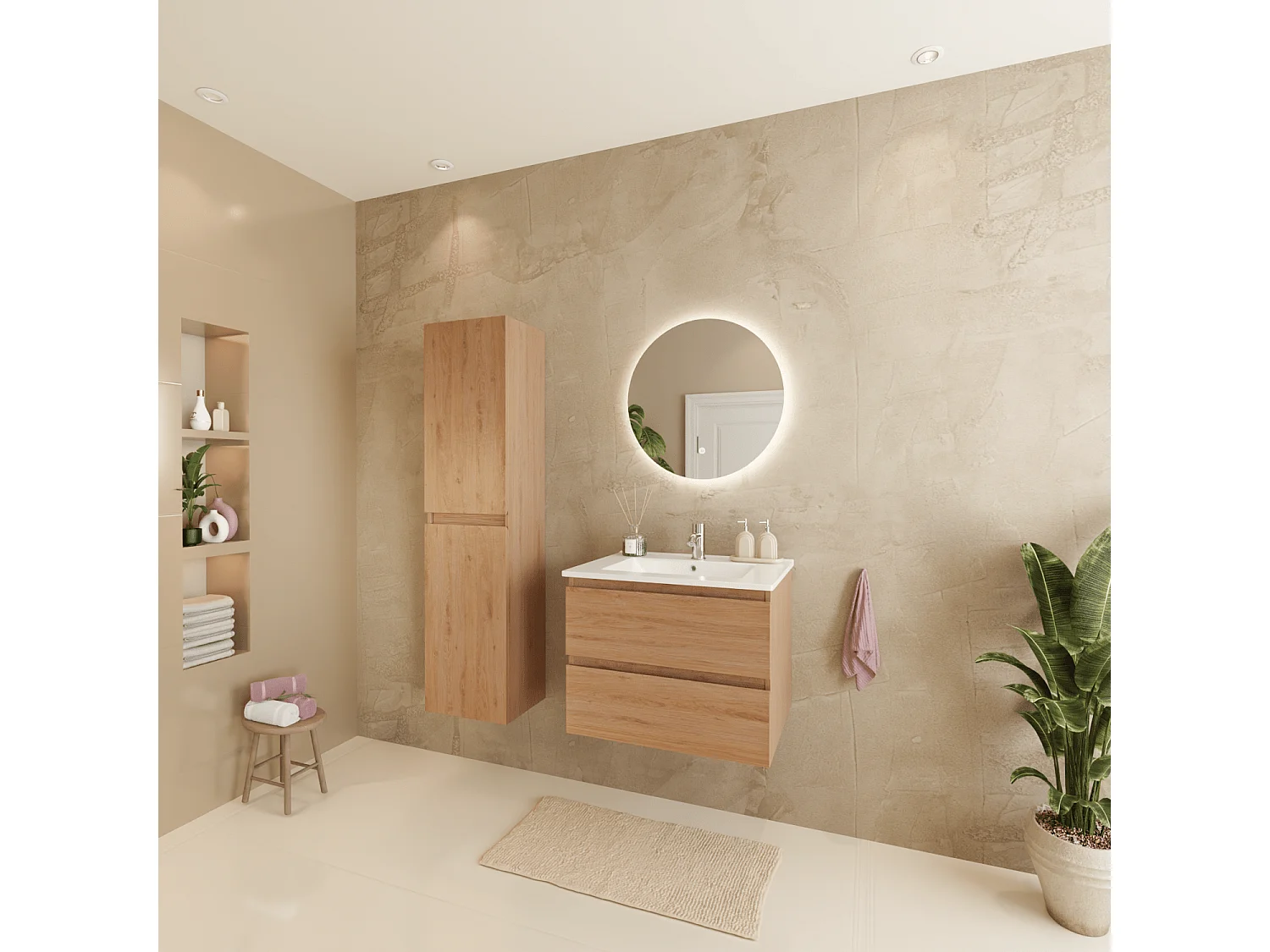 Meuble de salle de bain LOMAZOO Marenza chêne clair - 60cm - lavabo blanc
