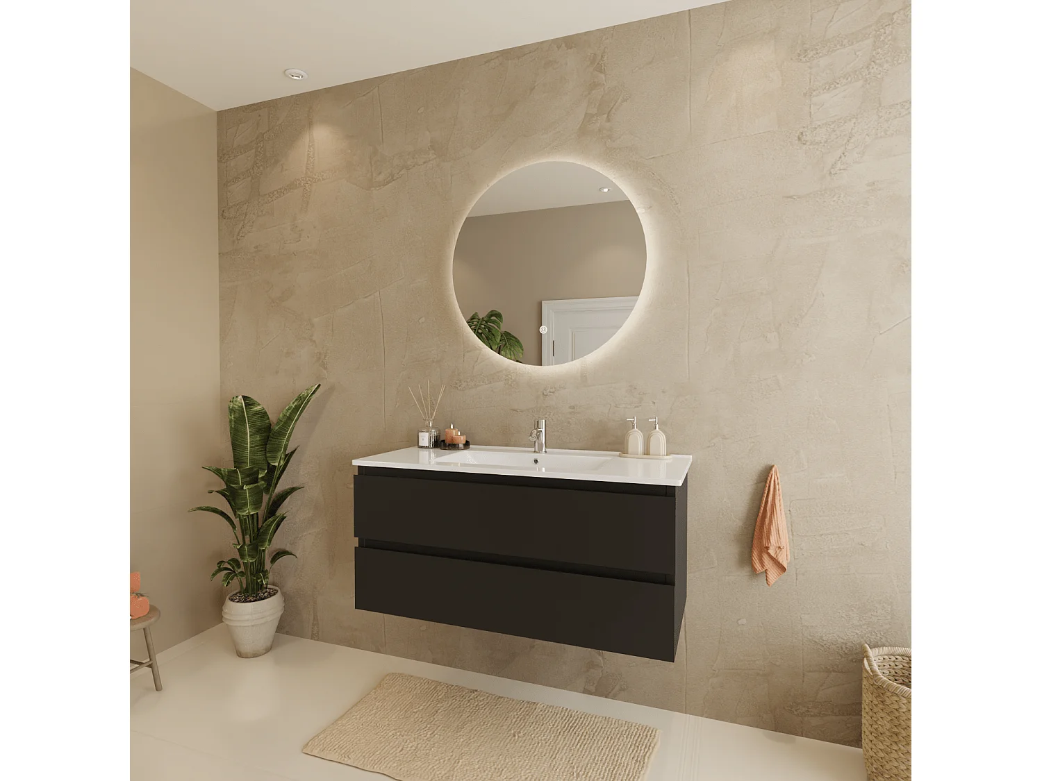 Meuble de salle de bain LOMAZOO Marenza noir mat - 100cm - lavabo blanc