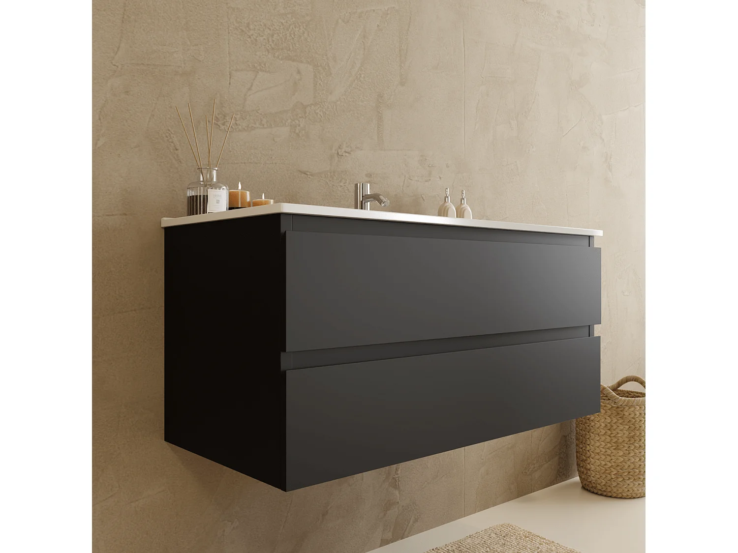Meuble de salle de bain LOMAZOO Marenza noir mat - 100cm - lavabo blanc