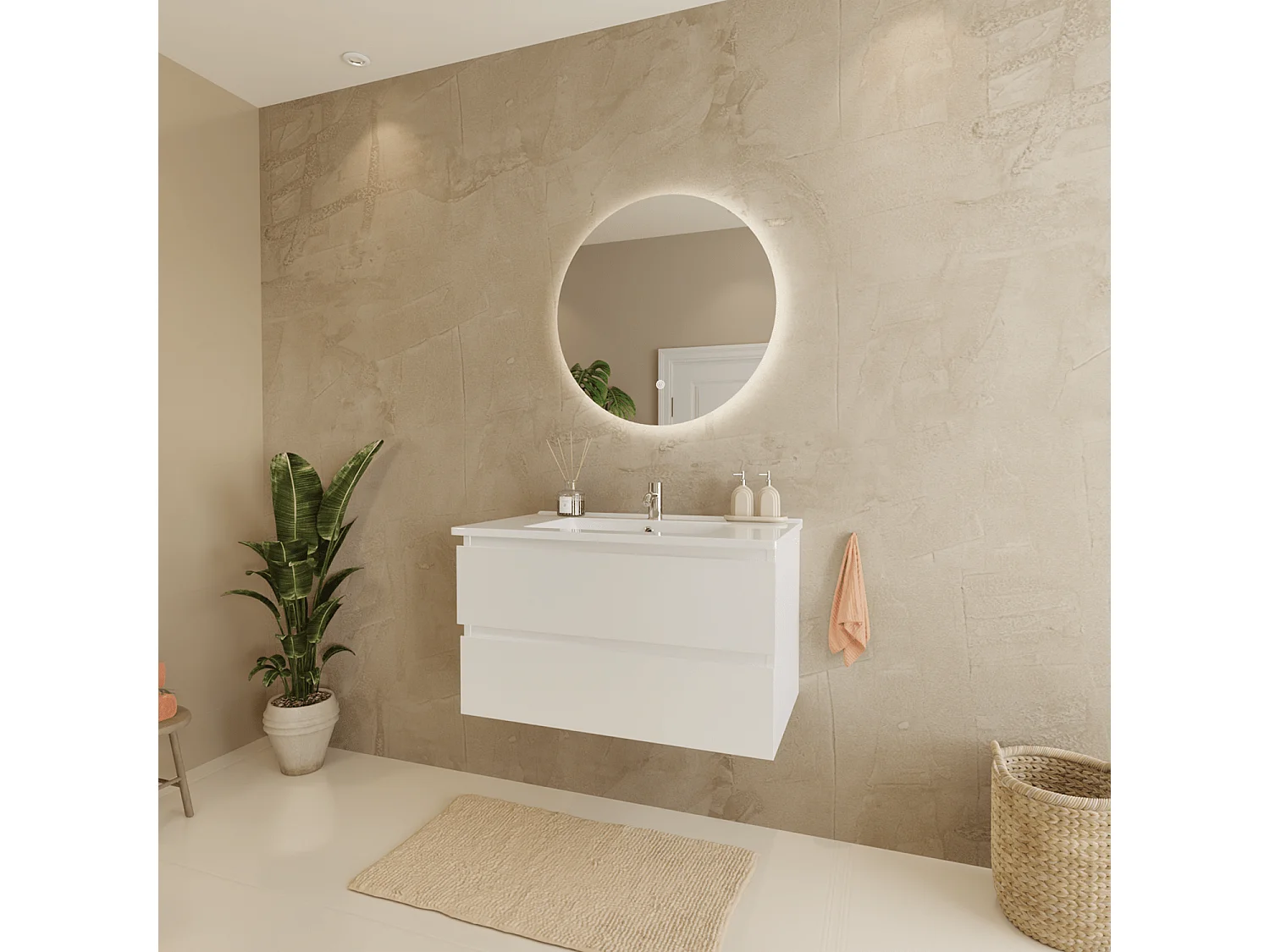 Meuble de salle de bain LOMAZOO Marenza blanc brillant - 80cm - lavabo blanc