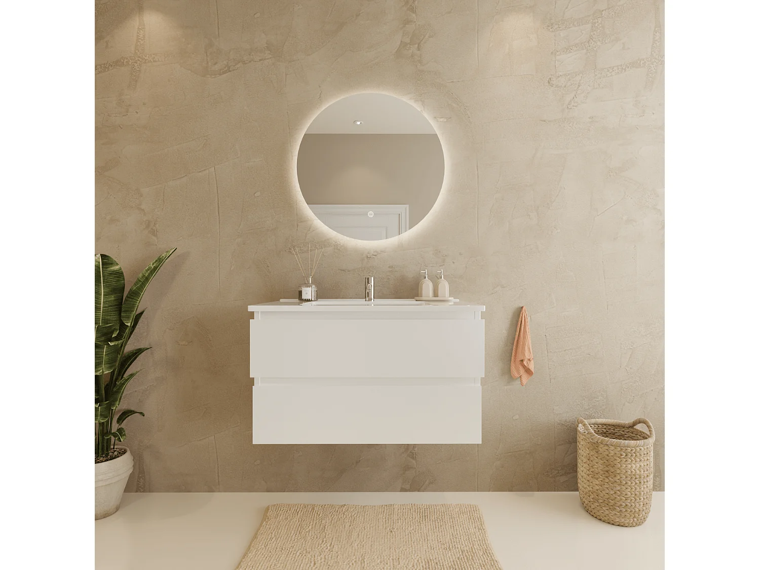Meuble de salle de bain LOMAZOO Marenza blanc brillant - 80cm - lavabo blanc